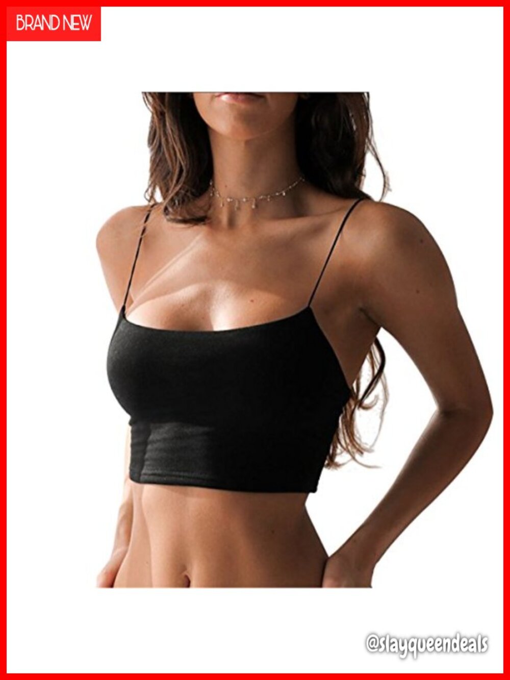 Women's Cotton Spandex Crop Cami Top Spaghetti Strap Summer